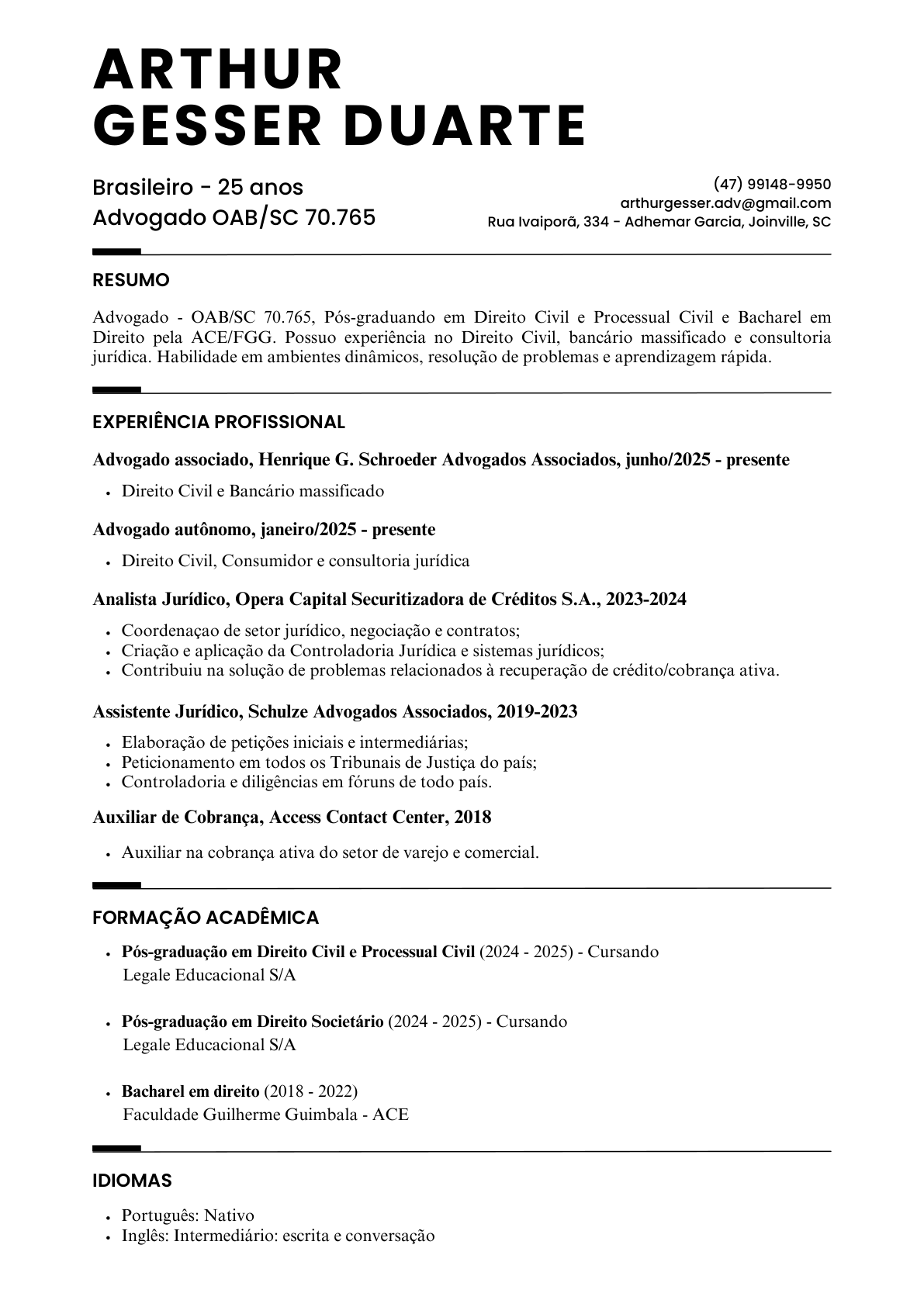 Prévia do currículo de Arthur Gesser Duarte